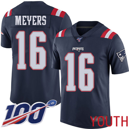 New England Patriots Football 16 100th Season Rush Limited Navy Blue Youth Jakobi Meyers NFL Jersey